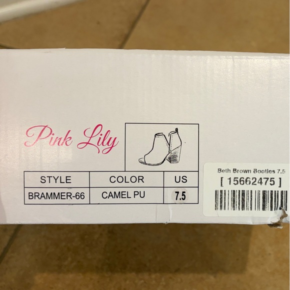 Women's Pink Lily Tan Peep-Toe Ankle Boots size 7.5 - Picture 4 of 4